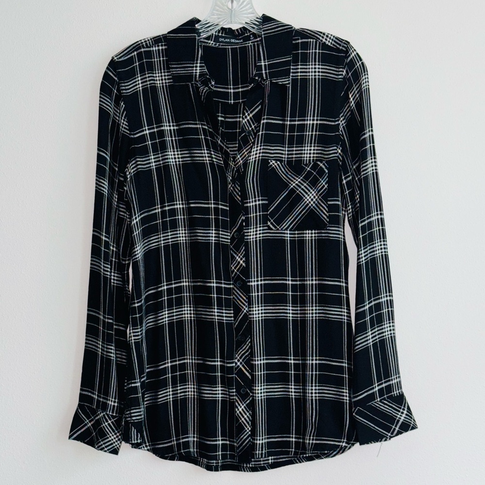 Dylan George Women’s Plaid Shirt Flannel Size Small Black White